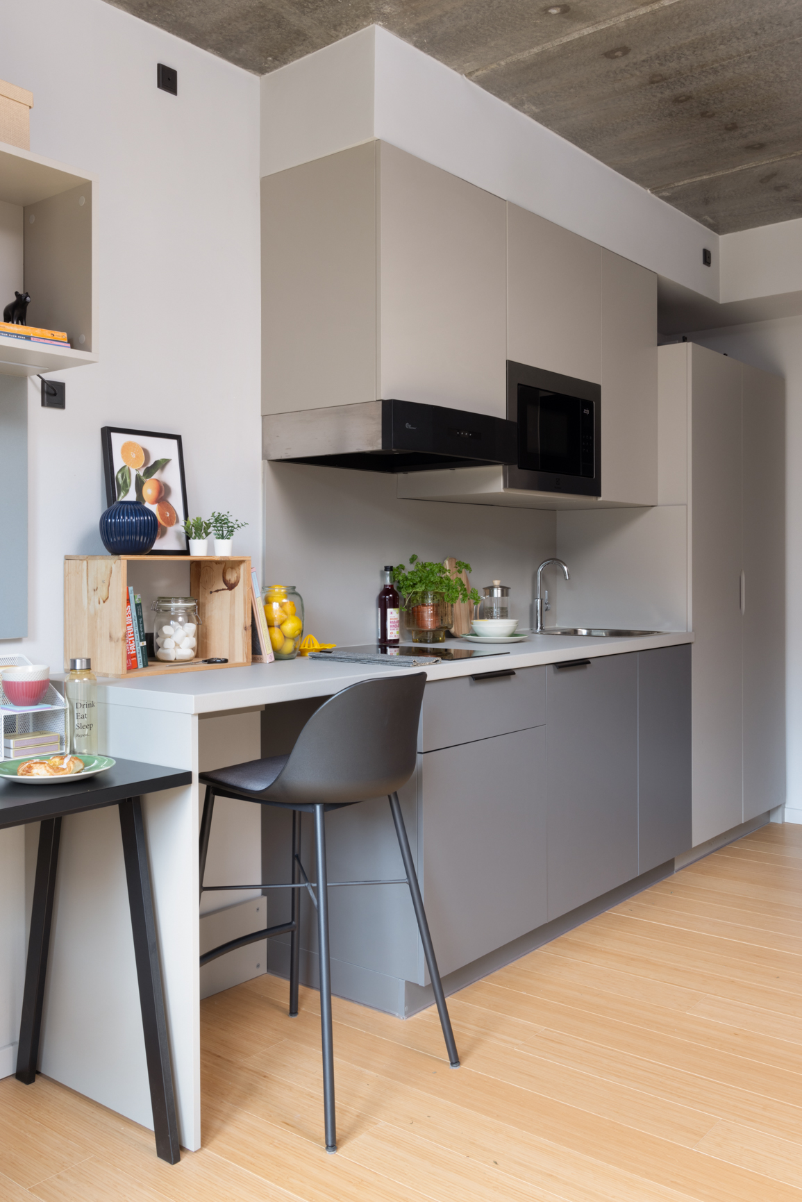 Big and Bold studio mini kitchen in Basestack Living student accommodation and apartments to rent in Copenhagen