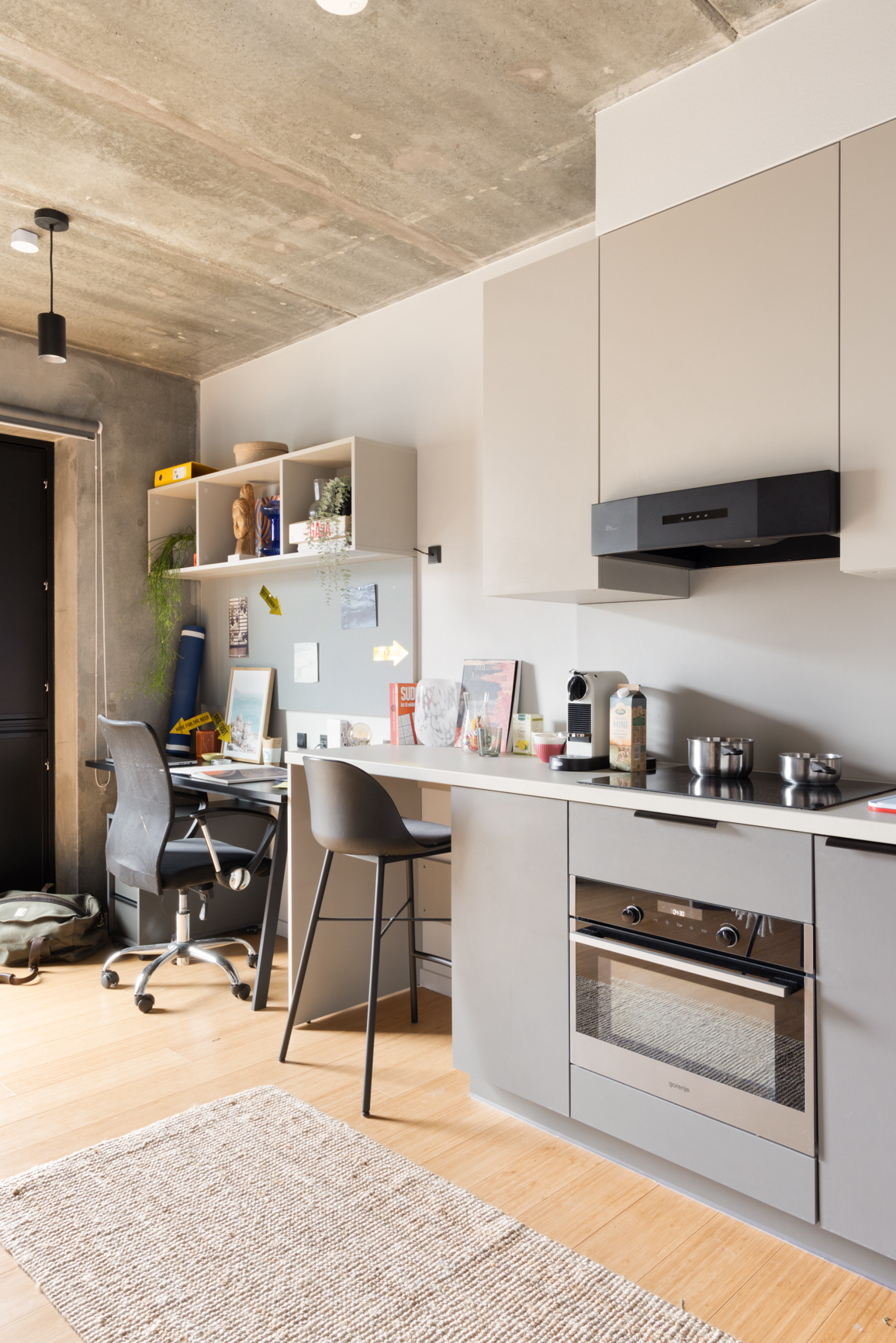The Giant Studio mini kitchen and desk in Basestack Living student accommodation and apartments to rent in Copenhagen