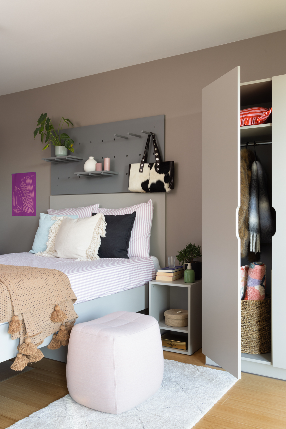 The Giant Apartment bed room with 160cm bed and 2 wardrobes in Basestack Living student accommodation and apartments to rent in Copenhagen