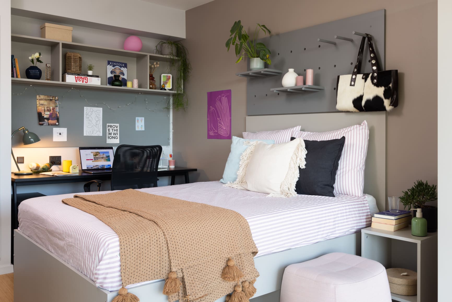 The Giant Apartment bed room with 160cm bed, 2 wardrobes, desk with chair and ample shelving in Basestack Living student accommodation and apartments to rent in Copenhagen