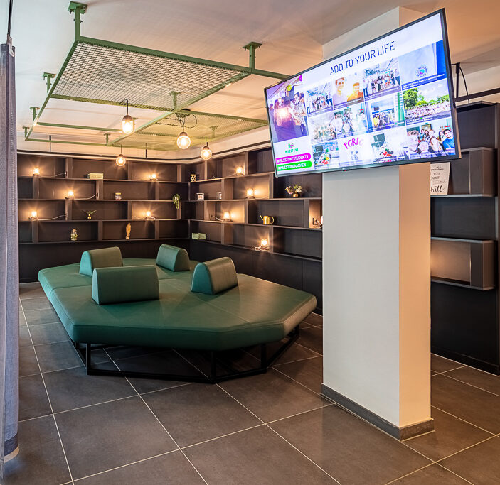 Student common room at Tribera Aachen designed for social interaction