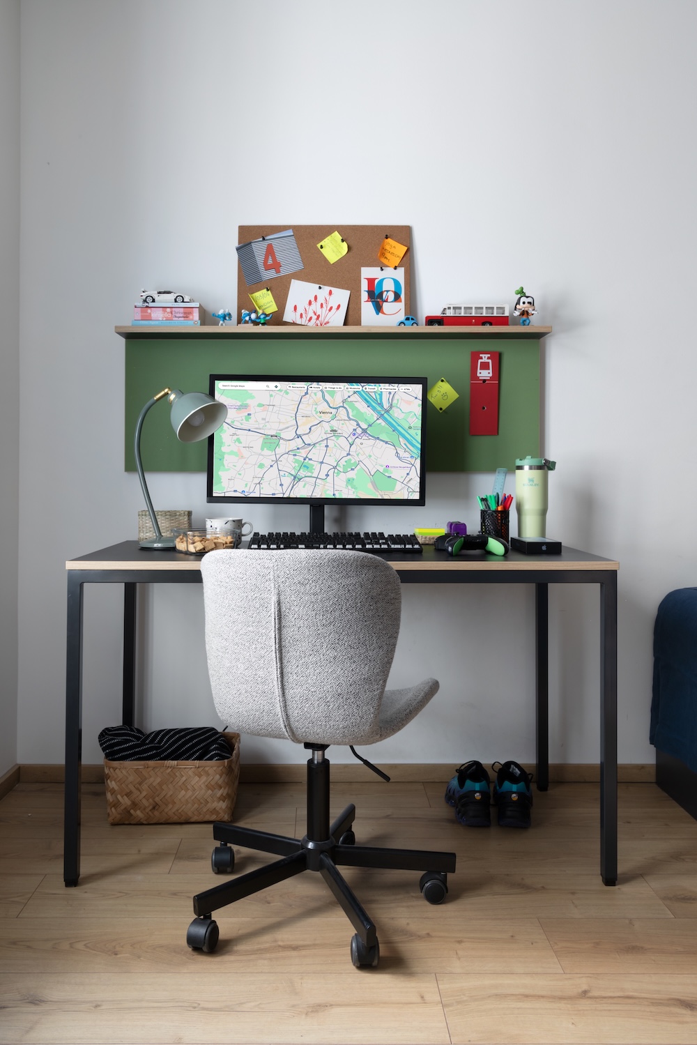 Tidy layout and modern finishes of study desk at the student accommodation